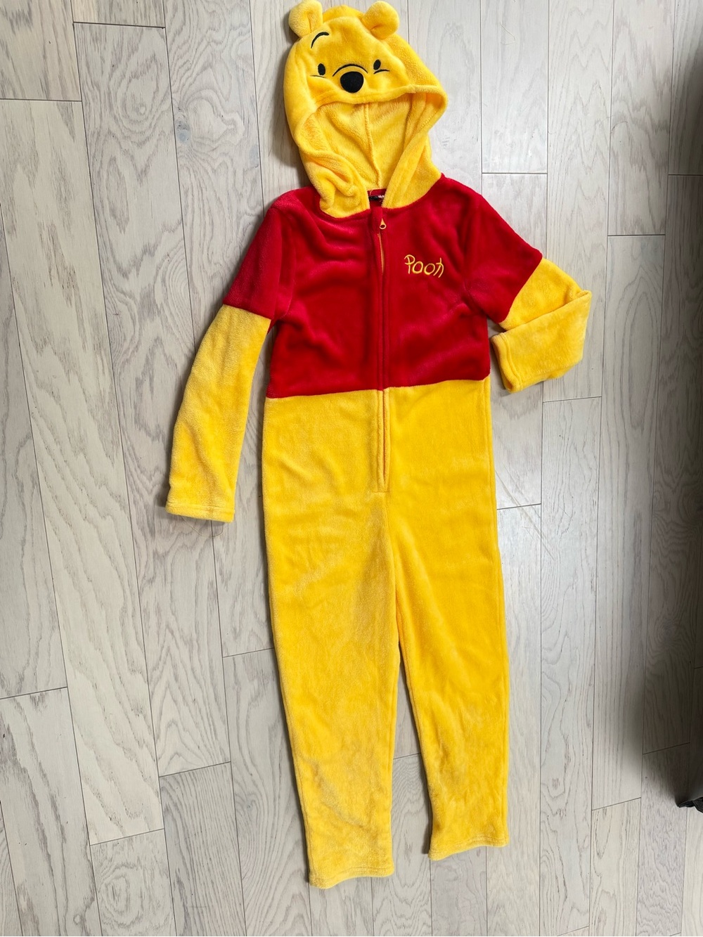Winnie the Pooh Kids Plush Hooded Onesie - Yellow & Red Youth Large